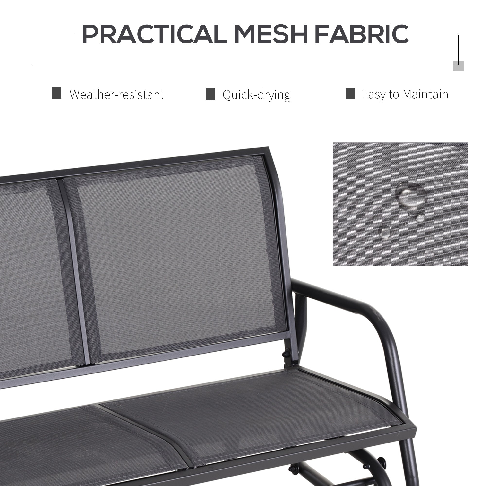 Outsunny Patio Double Glider Outdoor Steel Sling Fabric Gliding Bench Garden Swing Chair Heavy-Duty Porch Rocker Garden Loveseat Grey 
