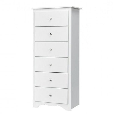 Modern White 6 Drawer Tall Wood Dresser Chest - Free Shipping 