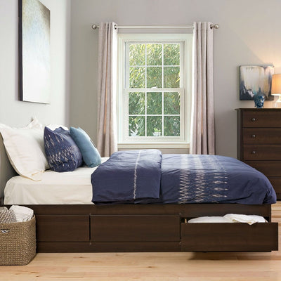 King size Modern Espresso Platform Bed Frame with 6 Storage Drawers - Free Shipping 