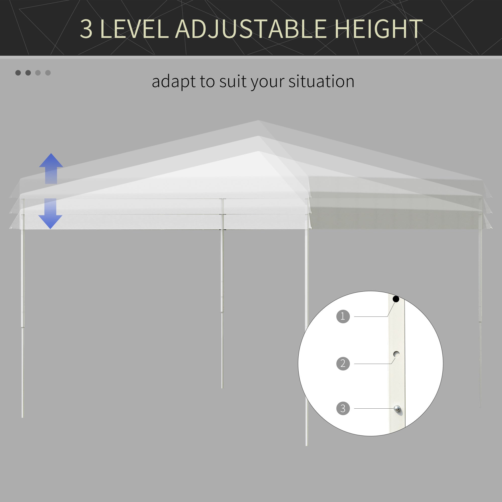 Outsunny 13' x 13' Pop Up Canopy Height Adjustable, Instant Pop Up Canopy Tent with Carrying Bag, Portable Gazebo Tent, White 