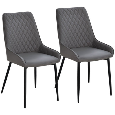 HOMCOM Mid-Century Dining Chair Pair: Grey PU Leather Padded Seats, Metal Legs, Modern for Kitchen Home Office 