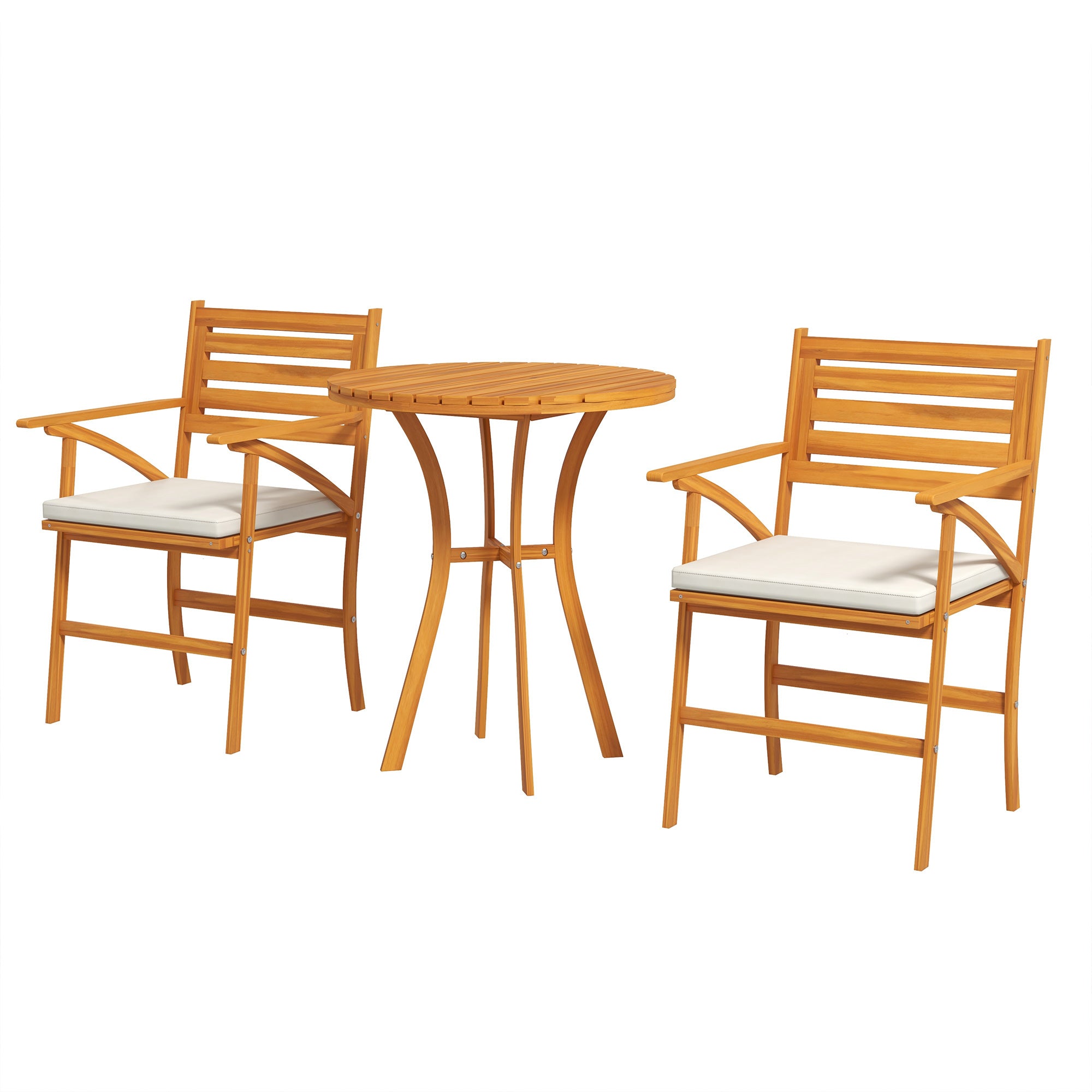 Outsunny 3 Piece Patio Set Small Patio Table and Chairs Wooden Outdoor Bistro Set w/ Cushions, Round Coffee Table, Brown 