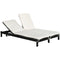 Outsunny Wicker Double Chaise Lounger Chair Outdoor Recliner 2 Person Rattan Patio Reclining Sunbed Furniture, Black, Cream White