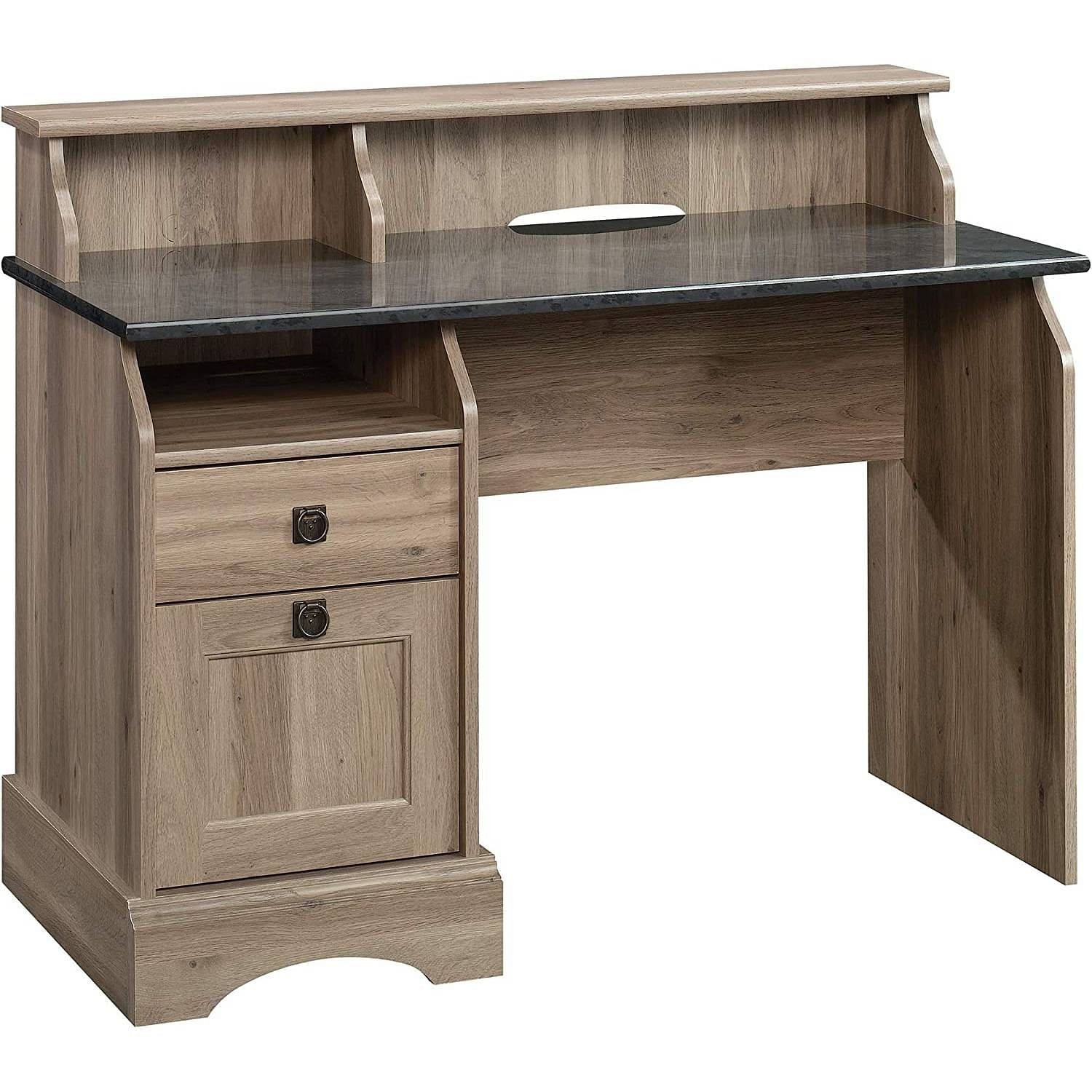 Rustic Oak Slat Top Computer Desk w/ Filing Cabinet - Free Shipping 