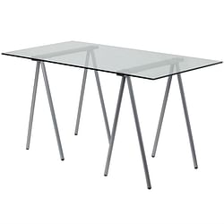 Modern Clear Tempered Glass Top Writing Table Computer Desk with Metal Legs - Free Shipping 