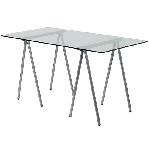 Modern Clear Tempered Glass Top Writing Table Computer Desk with Metal Legs - Free Shipping 