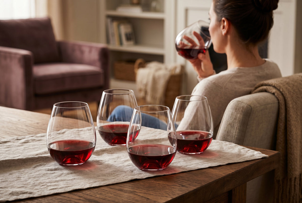 Stemless Wine Glasses, Set of 4, 565 ml (19.1 oz) Burgundy Balloon