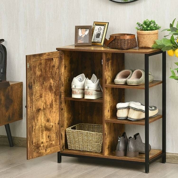 Modern Industrial Black Metal Brown Wood Sideboard Buffet Storage Shelf Cabinet - Free Shipping 