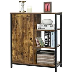 Modern Industrial Black Metal Brown Wood Sideboard Buffet Storage Shelf Cabinet - Free Shipping 