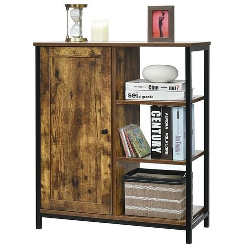 Modern Industrial Black Metal Brown Wood Sideboard Buffet Storage Shelf Cabinet - Free Shipping 