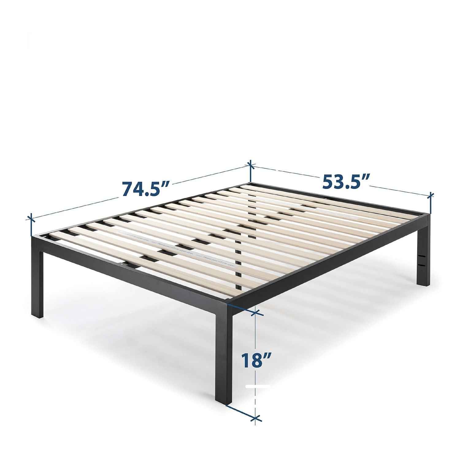 Full size 18 Inch Easy Assemble Metal Platform Bed Frame Wooden Slats - Free Shipping