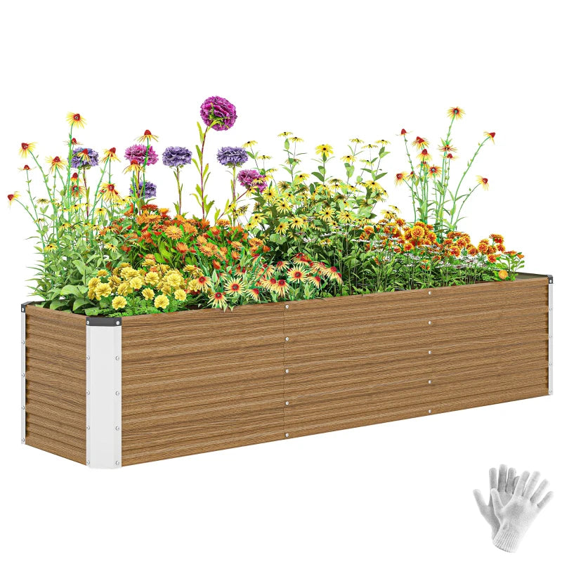 6' x 1.5' x 1.3' Galvanized Raised Garden Bed, Elevated Large Metal Planter Box w/ Install Gloves, Brown Wood Effect