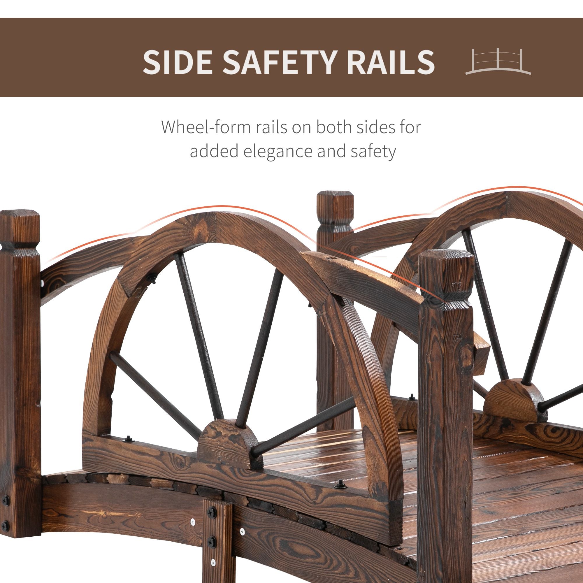 Outsunny Wooden Garden Bridge, Decorative Arc Footbridge with Safety Guardrail 