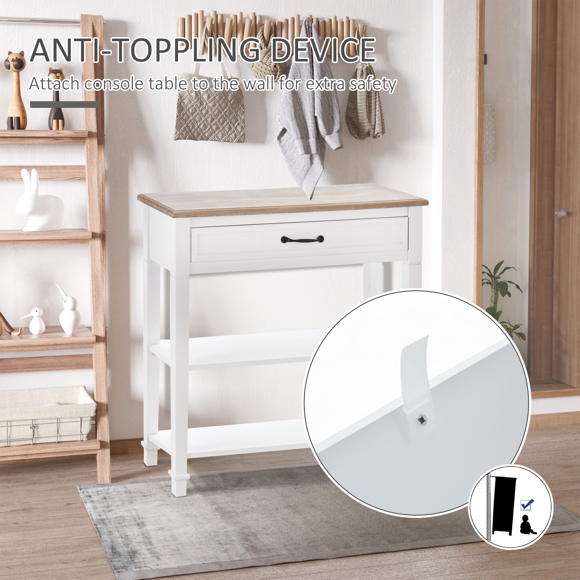 HOMCOM Modern Console Table: Entryway Table with Drawer & 2 Shelves for Living Room, White 