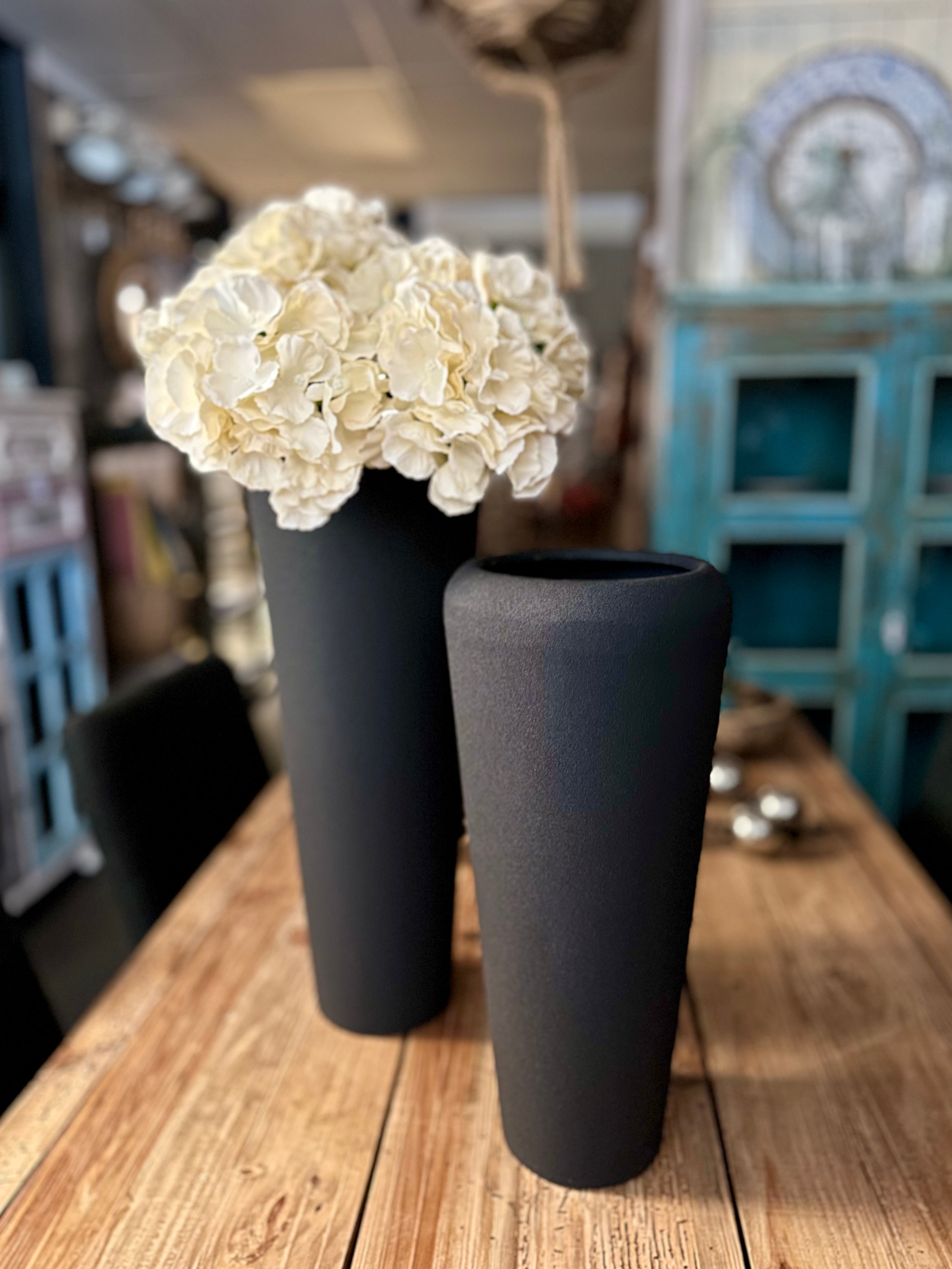 Tall Metal Black Round Vase, Large 
