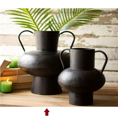 Metal Black Double Handles Urn Vase, Large 