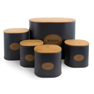 MegaChef Kitchen Food Storage and Organization 5 Piece Canister Set in Grey with Bamboo Lids - Free Shipping 