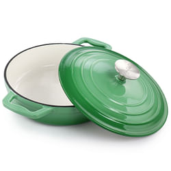 MegaChef 2 Quart Round Enameled Cast Iron Braiser Pan in Green - Free Shipping 