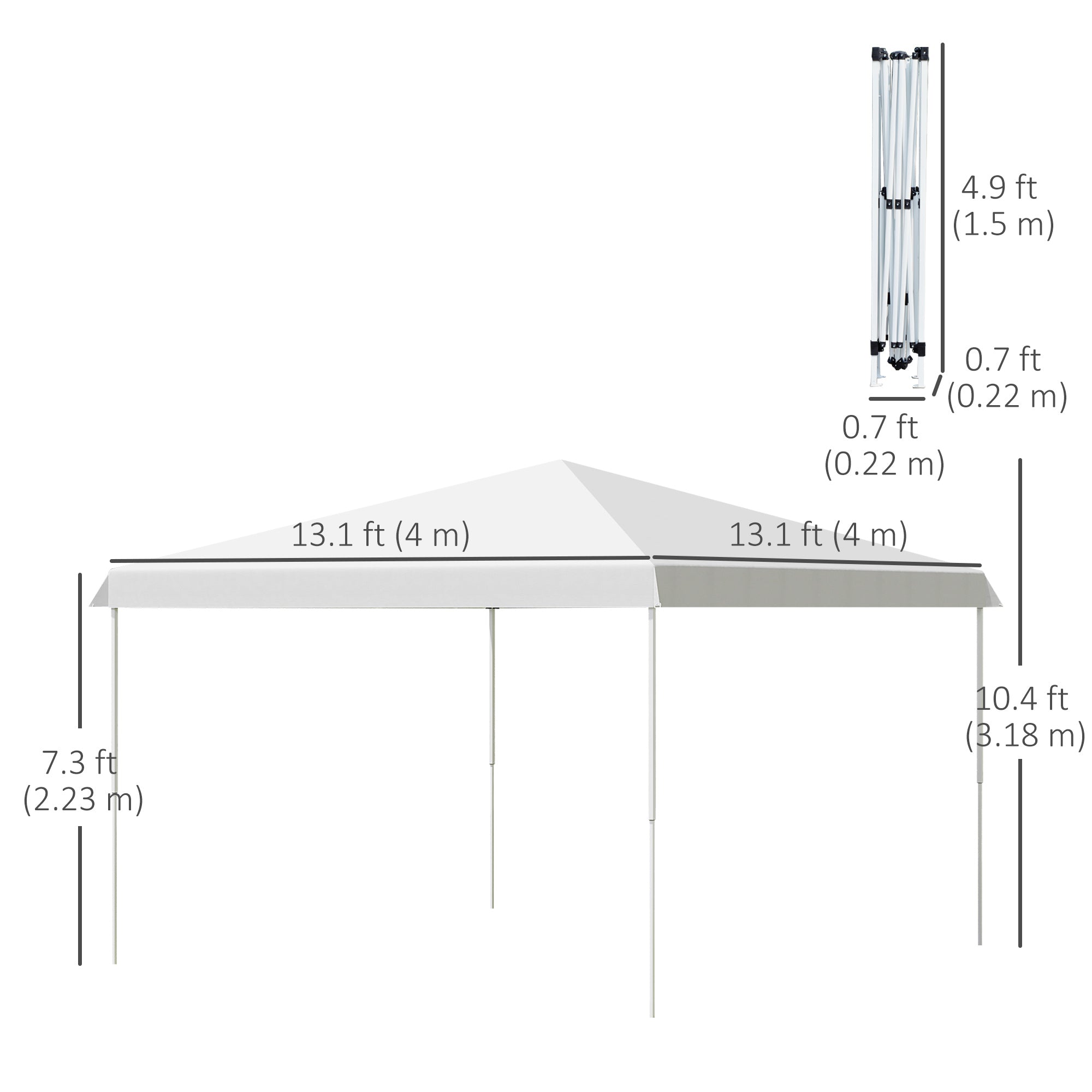 Outsunny 13' x 13' Pop Up Canopy Height Adjustable, Instant Pop Up Canopy Tent with Carrying Bag, Portable Gazebo Tent, White 