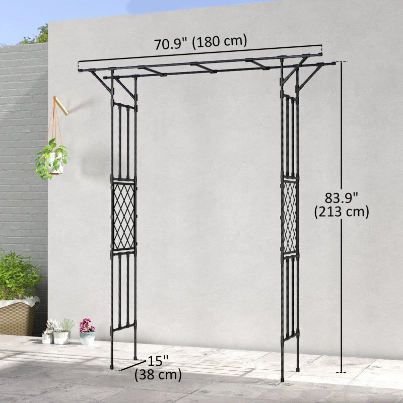 Garden Arch, PE-Coated Steel Outdoor Trellis Arbor for Climbing Plants, Wedding Arch, 70.9" x 15.7" x 84.6", Black