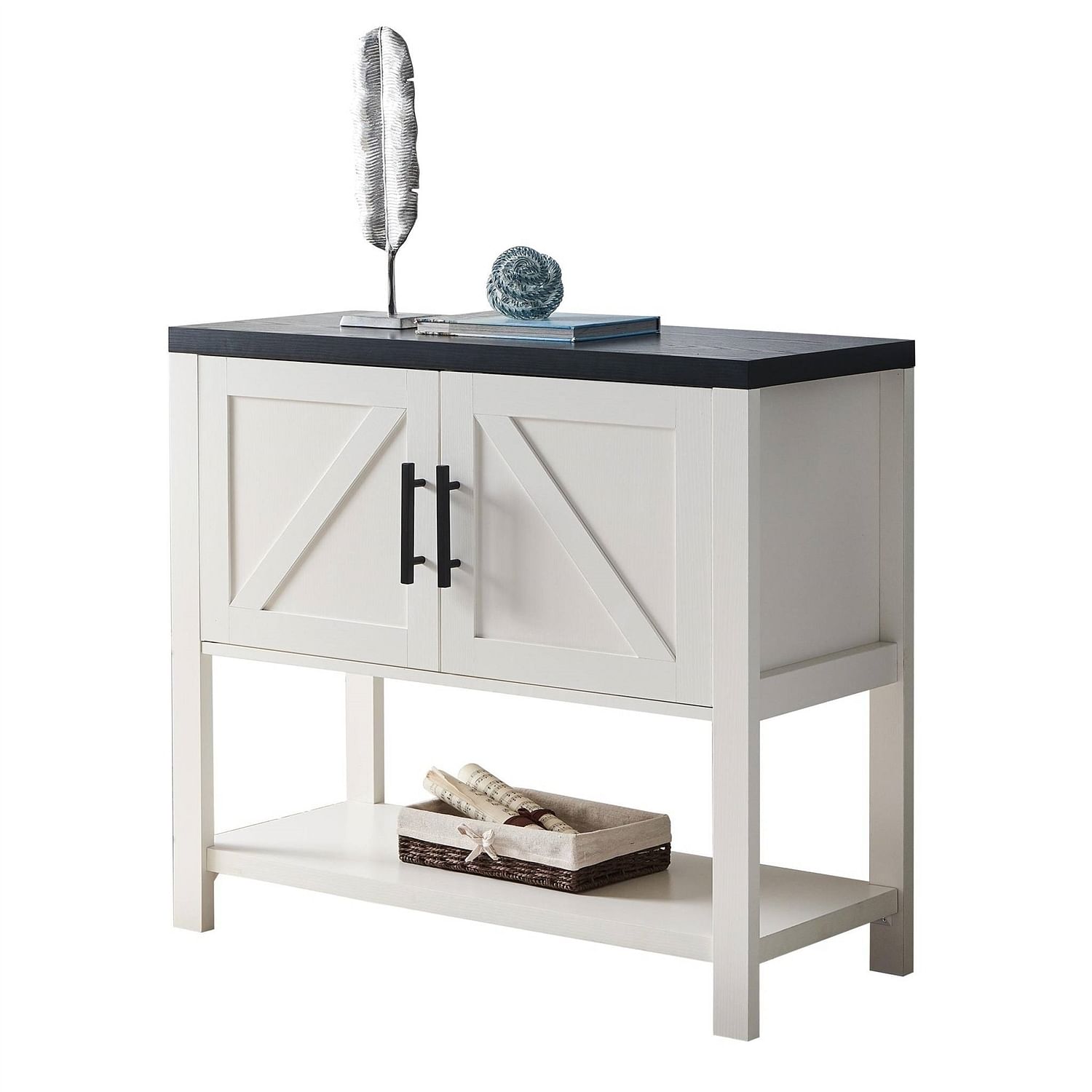 Modern 2 Drawer Wooden Storage Console Table White/Black - Free Shipping