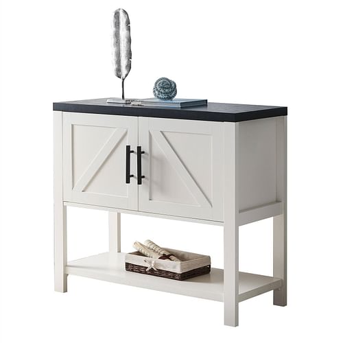 Modern 2 Drawer Wooden Storage Console Table White/Black - Free Shipping