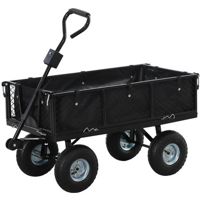 Outsunny Steel Garden Cart, Utility Wagon Cart with Removable Liner, Quick-Release Sides, 10" Wheels, 660lbs Capacity 