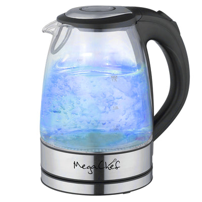 MegaChef 1.7Lt. Glass and Stainless Steel Electric Tea Kettle - Free Shipping 