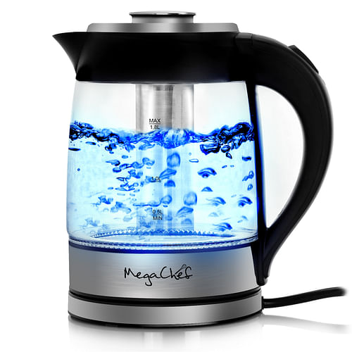 MegaChef 1.8 Liter Cordless Glass and Stainless Steel Electric Tea Kettle with Tea Infuser - Free Shipping