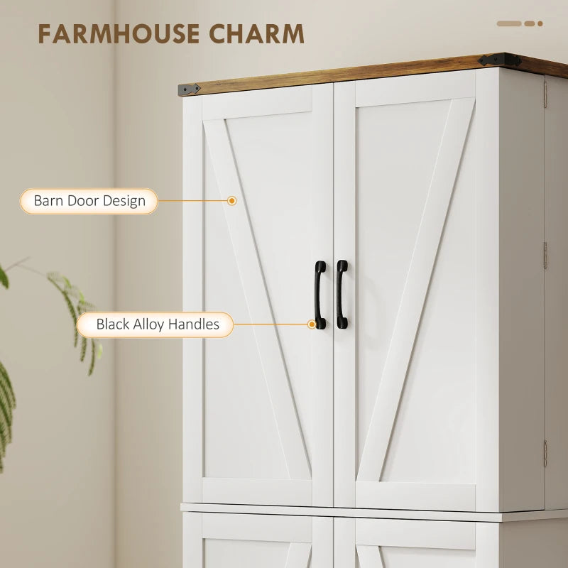 72" Kitchen Pantry Cabinet, Farmhouse Storage Cabinet with 4 Doors, Drawer, 8 Door Shelves and Adjustable Shelf, White