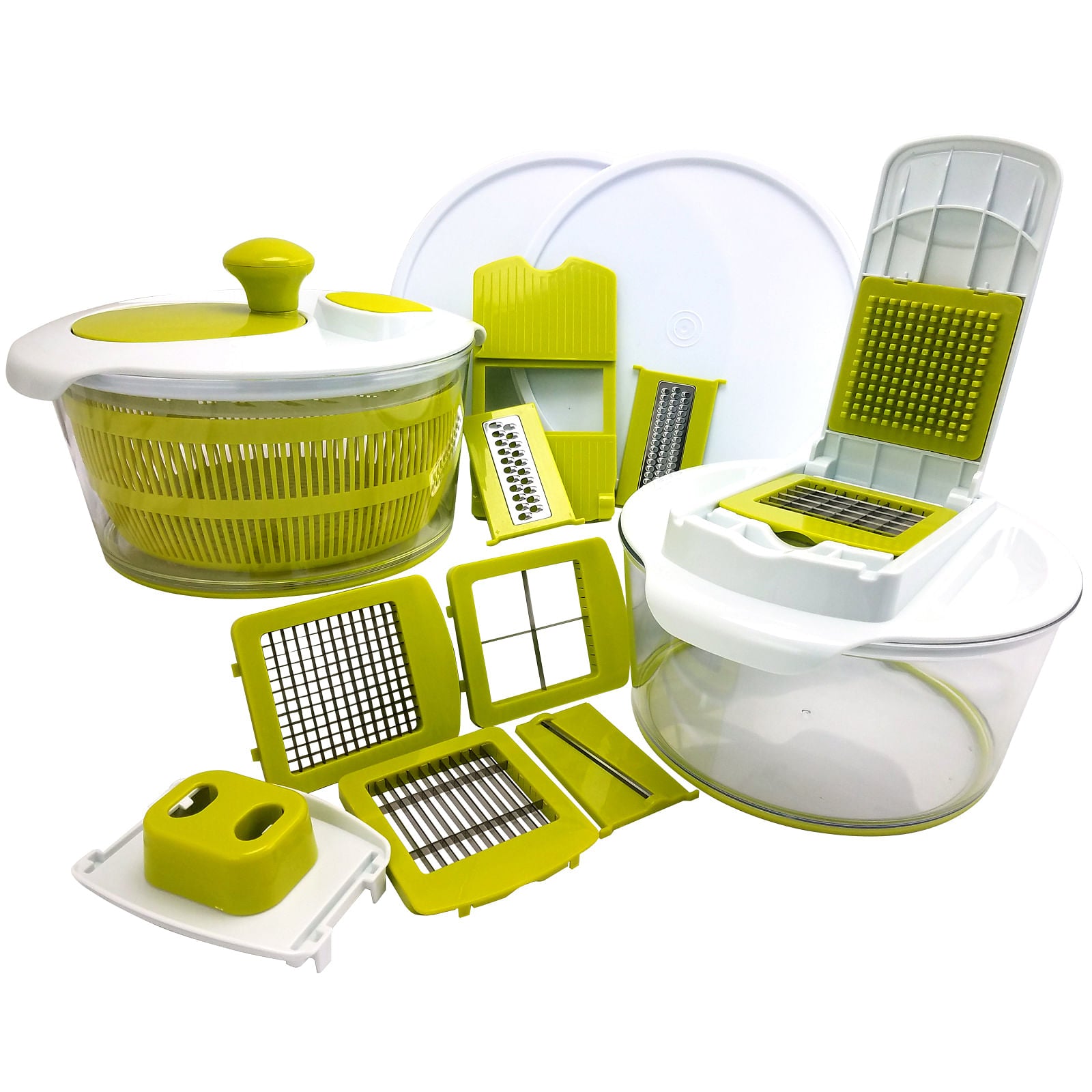 MegaChef 10-in-1 Multi-Use Salad Spinning Slicer, Dicer and Chopper with Interchangeable Blades and Storage Lids - Free Shipping 