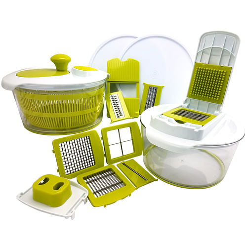 MegaChef 10-in-1 Multi-Use Salad Spinning Slicer, Dicer and Chopper with Interchangeable Blades and Storage Lids - Free Shipping