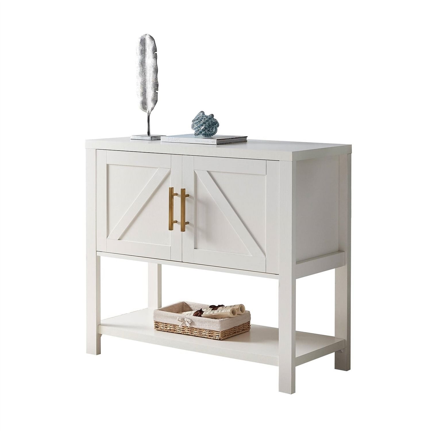 Modern 2 Drawer Wooden Storage Console Table White - Free Shipping