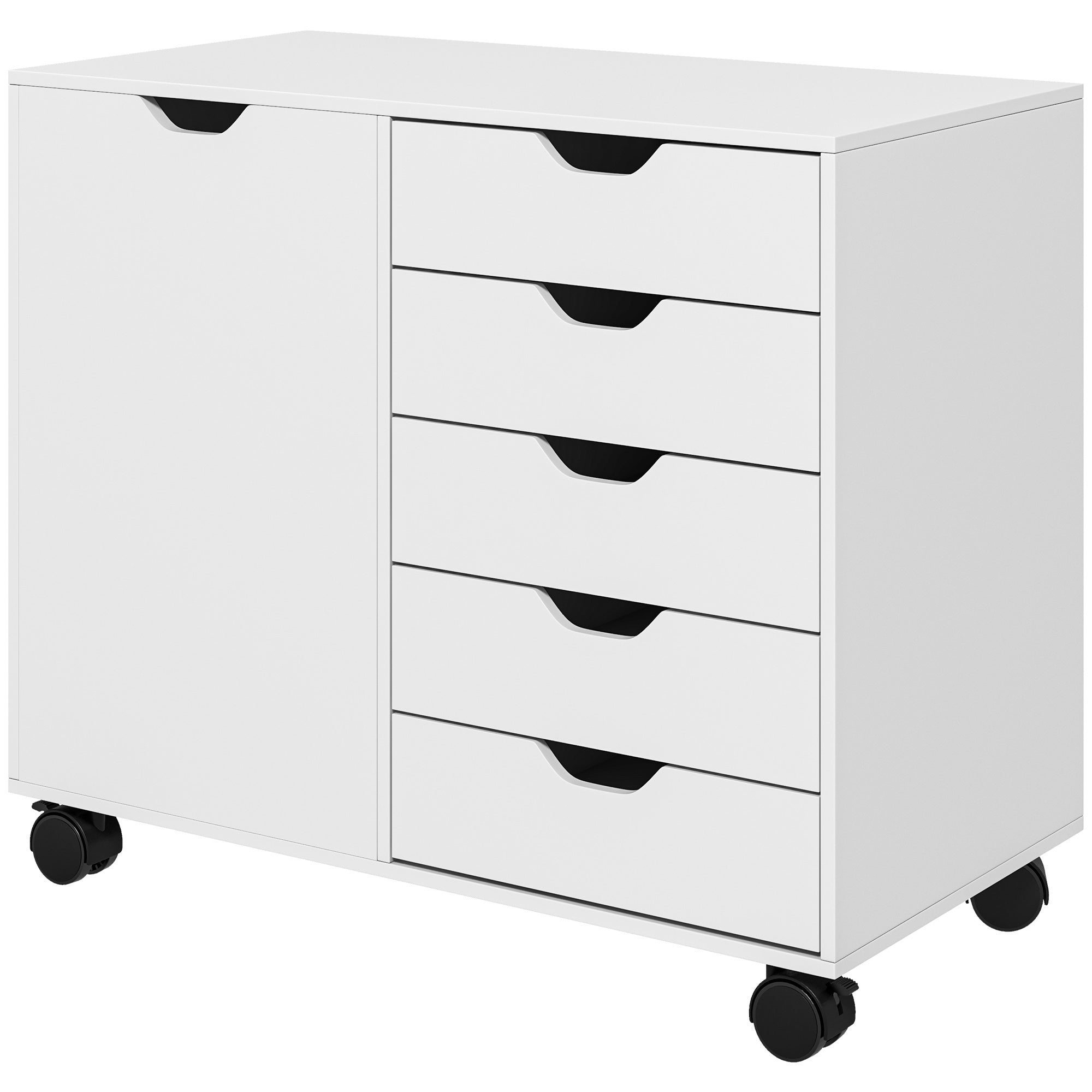HOMCOM Mobile File Cabinet: 5 Drawers, Adjustable Shelf & Rolling Printer Stand for Study Organization 