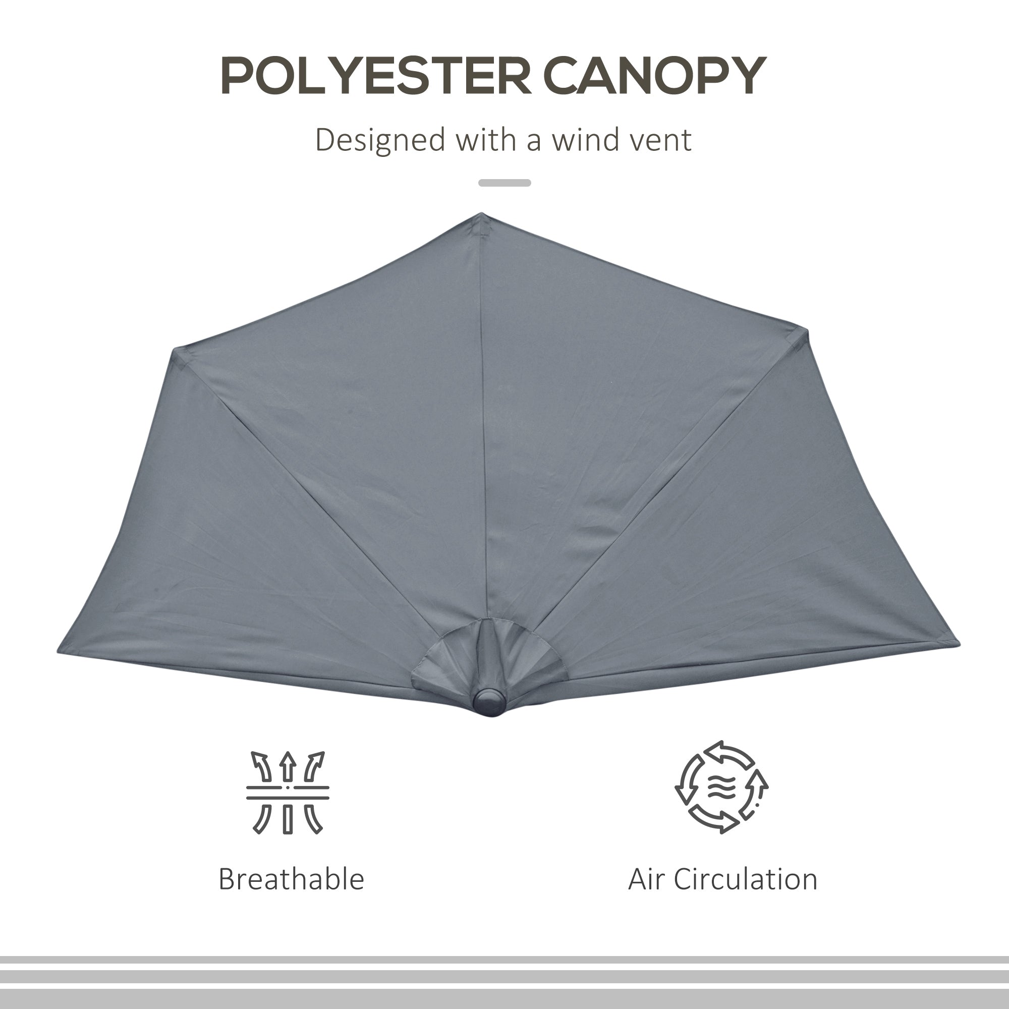 Outsunny 9' Half Round Balcony Parasol Patio Garden Outdoor Window Sun Shade 5 Ribs Grey 