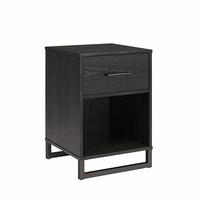 Modern 1-Drawer Bedroom Nightstand in Rustic Black Wood Finish with Metal Legs - Free Shipping 