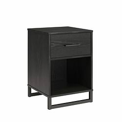 Modern 1-Drawer Bedroom Nightstand in Rustic Black Wood Finish with Metal Legs - Free Shipping