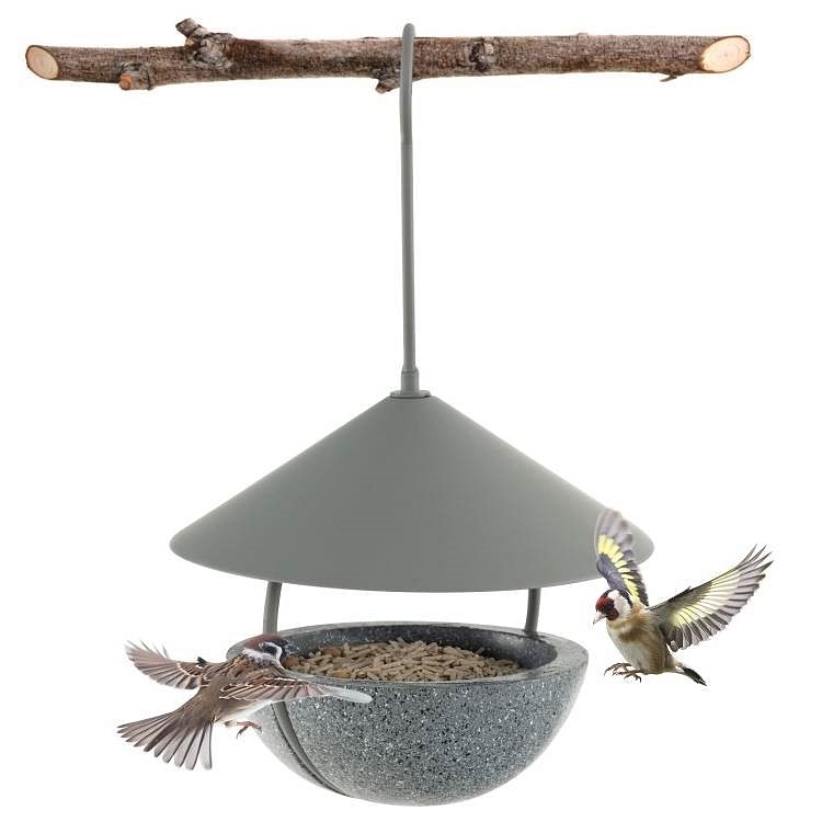 Small Hanging Bird Feeder with Metal Cone Rain Protector Top - Free Shipping