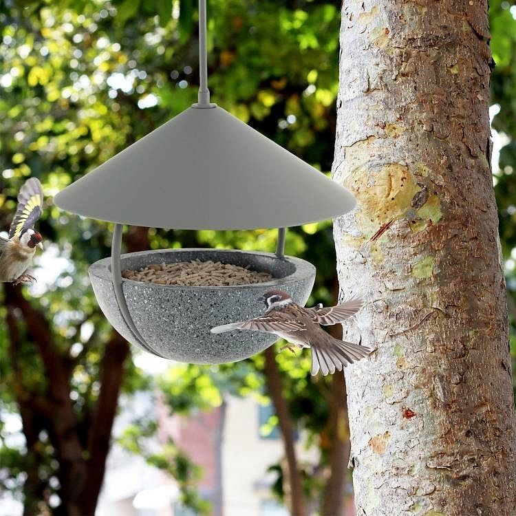 Small Hanging Bird Feeder with Metal Cone Rain Protector Top - Free Shipping