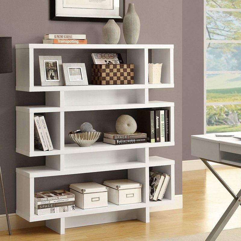 White Modern Bookcase Bookshelf for Living Room Office or Bedroom - Free Shipping