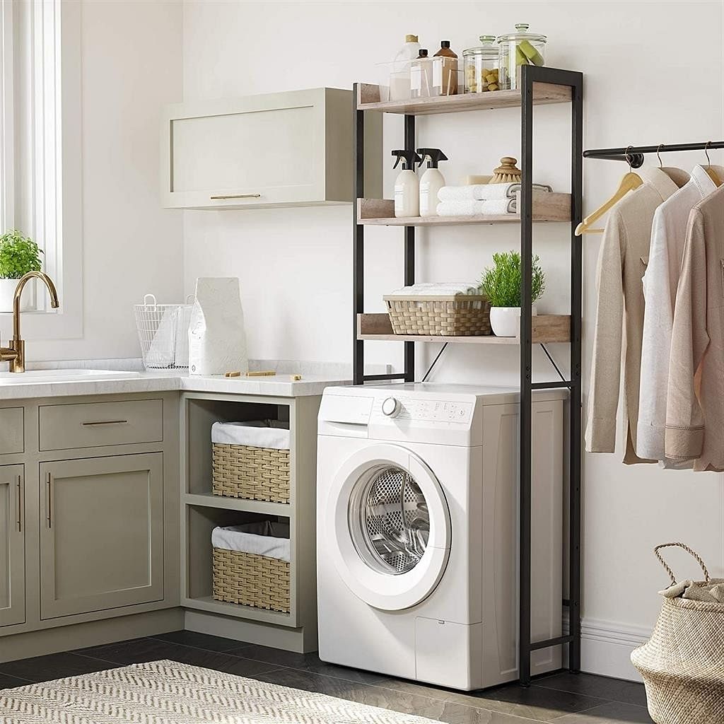 Modern FarmHouse 3 Tier Over The Toilet Metal Wood Storage Shelves - Free Shipping 