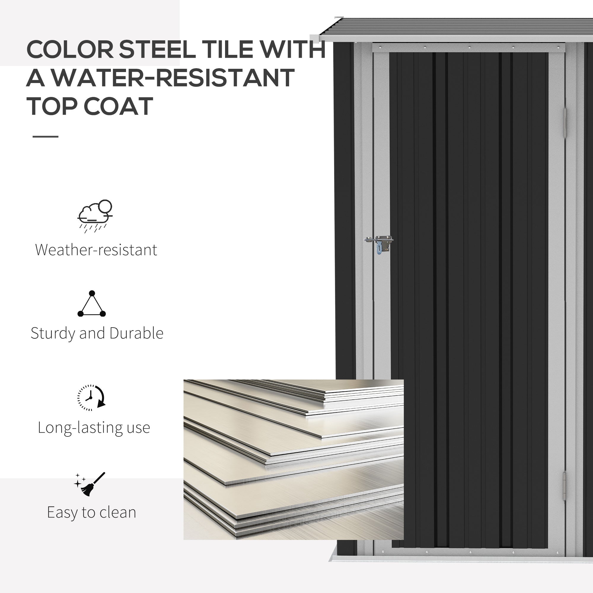 Outsunny 5 x 3ft Outdoor Storage Shed Metal Garden Shed Cabanon with Sloped Roof, Lockable Door for Tool, Grey 