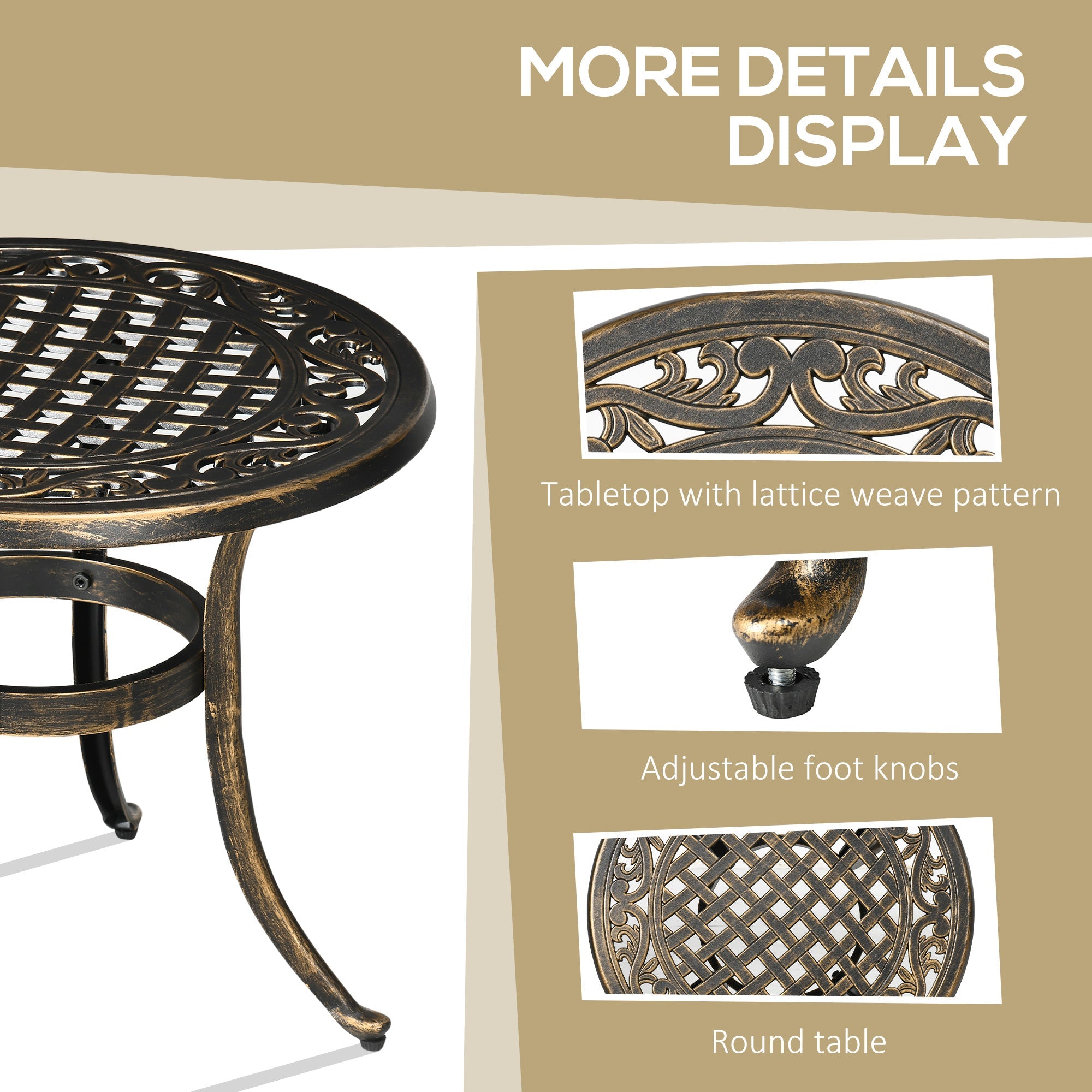 Outsunny Ф23.6" Round Outdoor Side Table Cast Aluminum Patio Coffee Desk Bronze 