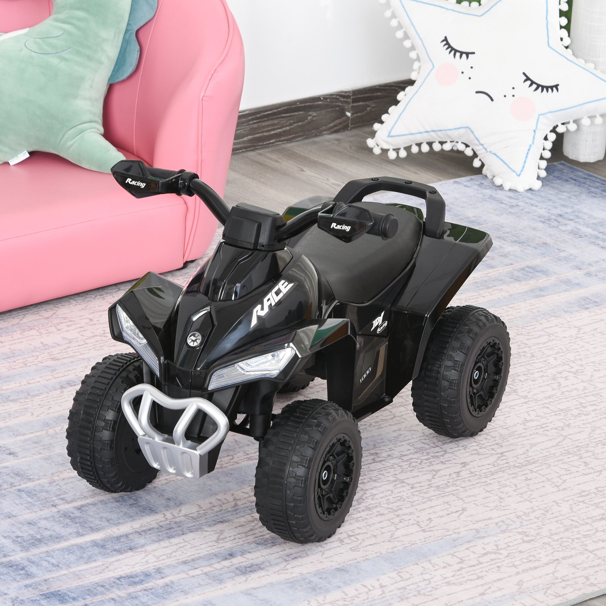 Aosom Ride on Toy for Kids 4 Wheel Motorcycle Baby Walker Toddler Ride on Car Battery Powered Toys for Kids 18-36 Months Black 