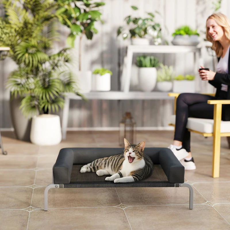 Elevated Dog Bed, Portable Raised Dog Cot with Breathable Mesh, Removable and Water-Resistant Bolsters, Black