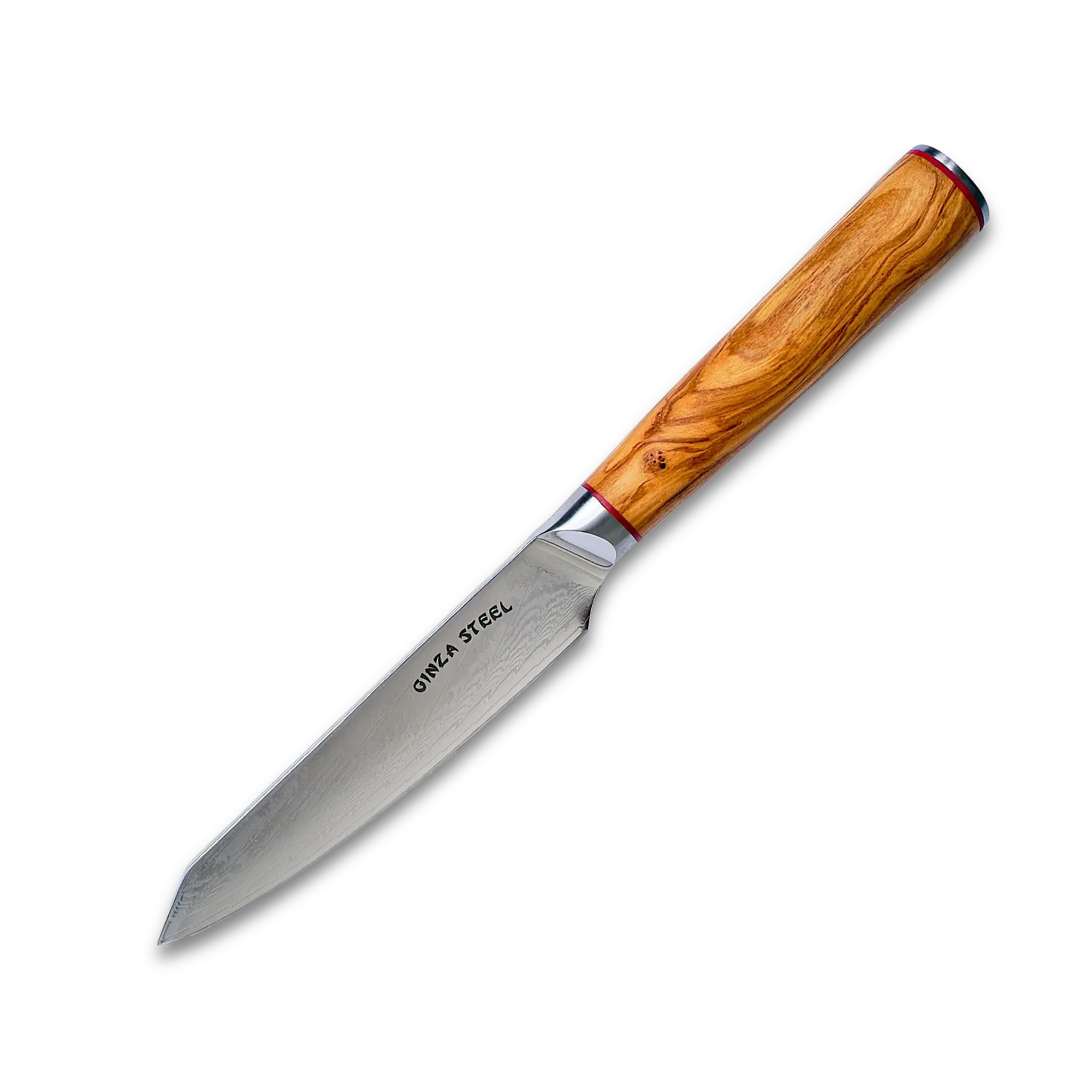 Ginza Steel MIA 12 Utility Knife 5” – Damascus AUS10, 67-Layer, Olive Wood Handle 