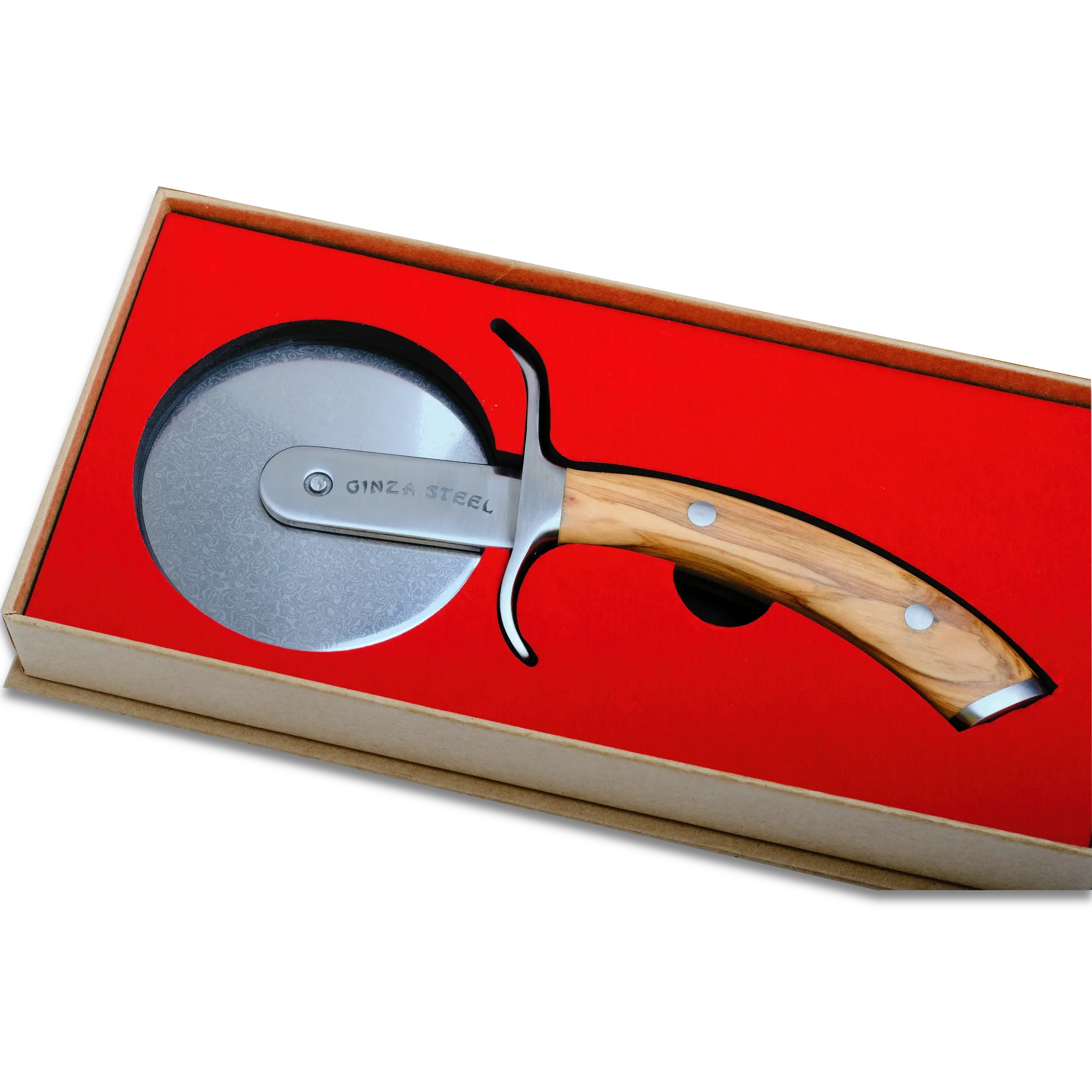 Ginza Steel MIA Pizza Slicer – Stainless Blade with Olive Wood Handle 