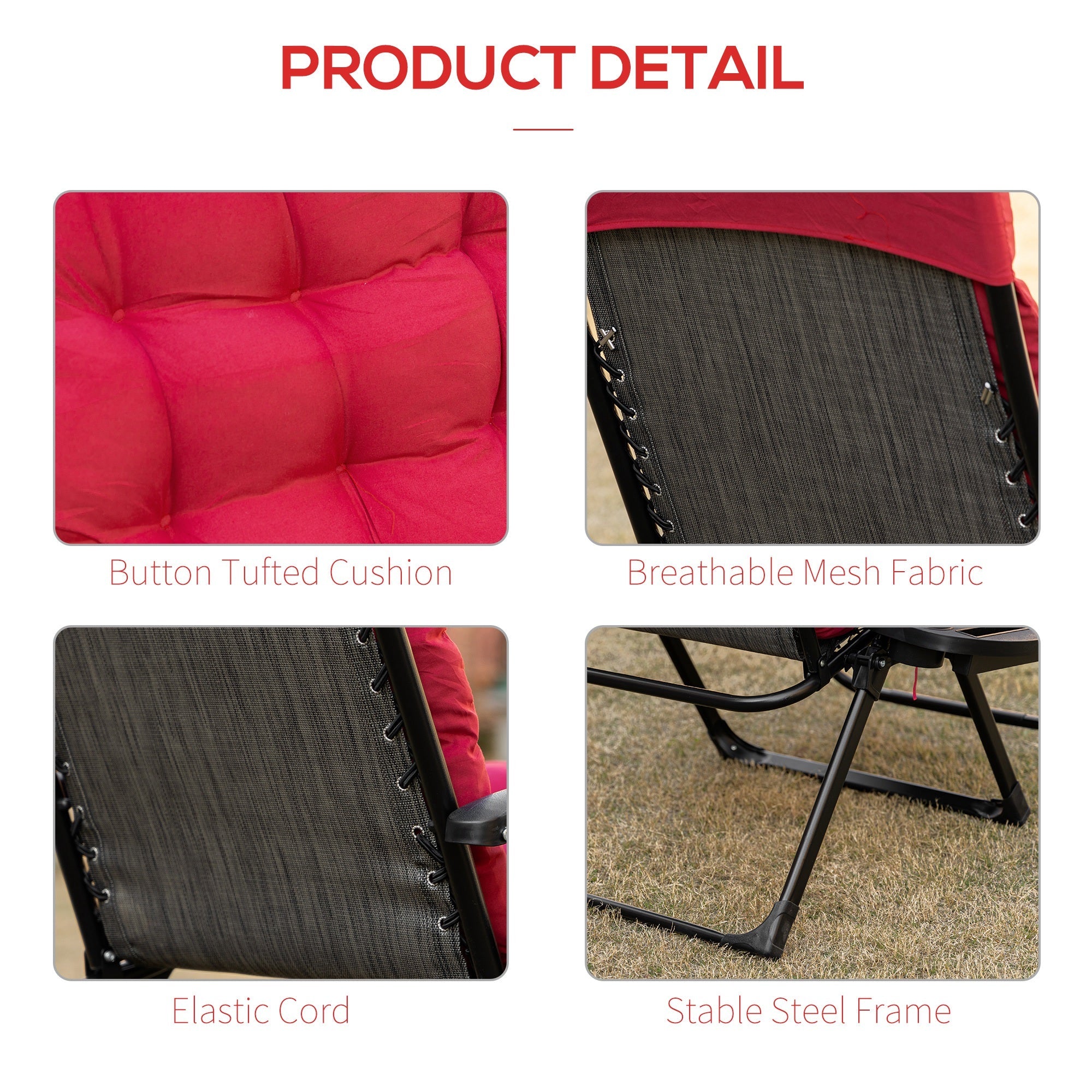Outsunny Crimson Comfort: Zero Gravity Chair, Red Padded Folding Recliner with Cup Holder, Adjustable Backrest, and Removable Cushion 