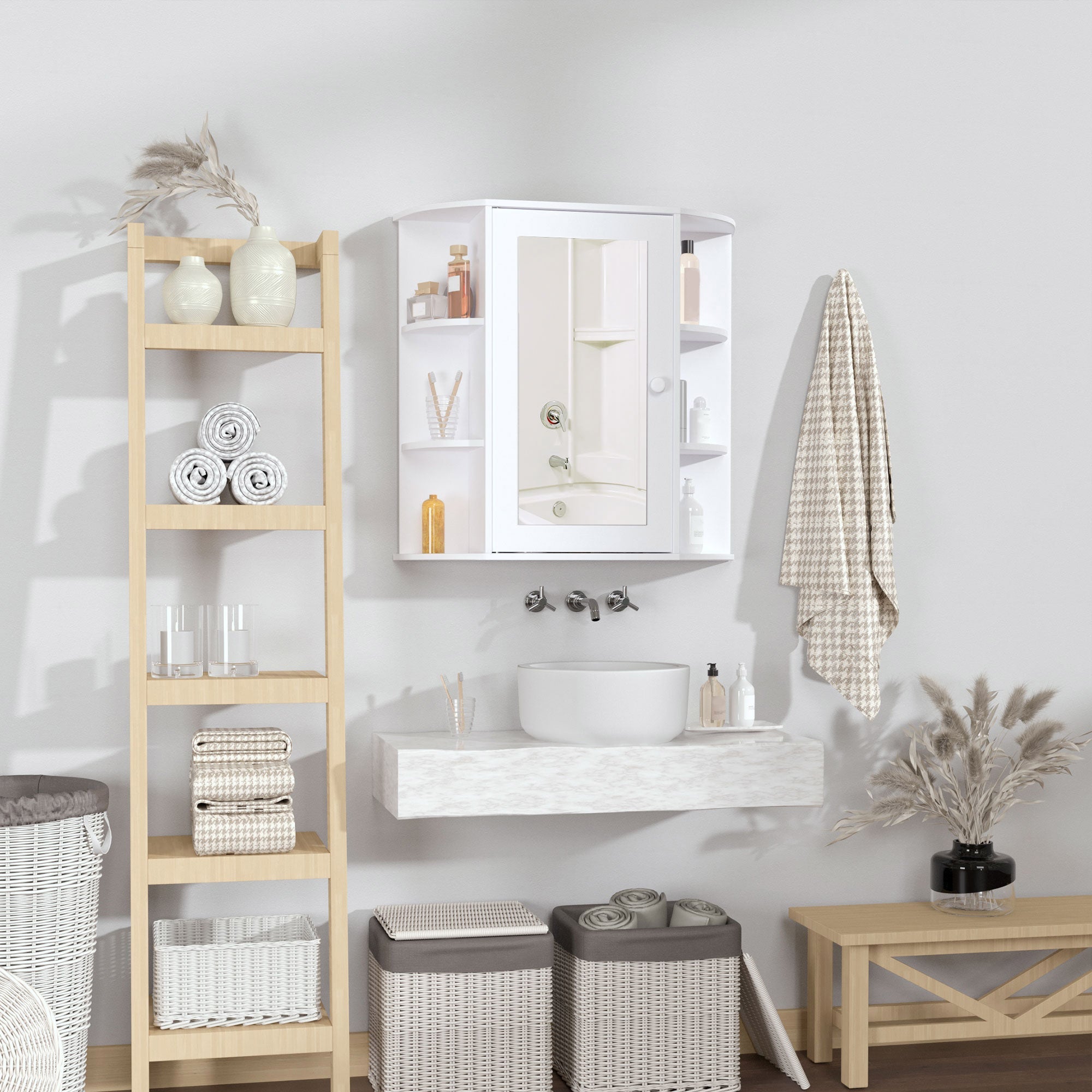 HOMCOM White Over Toilet Cabinet: Wall Mounted Bathroom Storage with Mirrored Door for Medicine & Accessories 