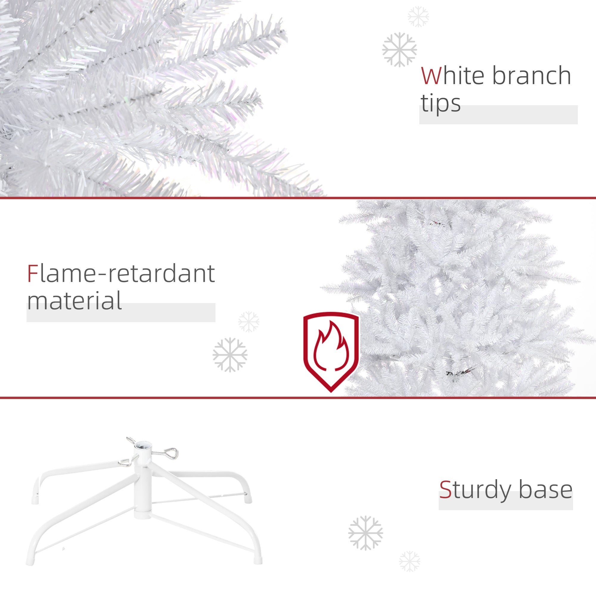 HOMCOM 7FT White Artificial Christmas Tree with 1823 Tips & Foldable Stand - Perfect for Indoor Holiday Decor 